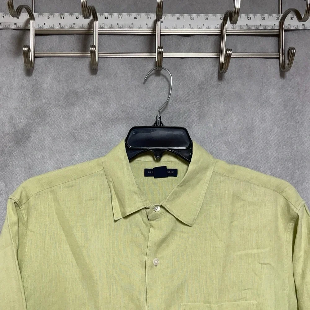 Banana Republic Shirt Men L Mint Linen Button Up Vacation Casual Academia Preppy